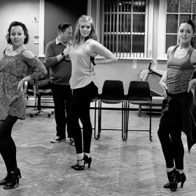 Natalie Moore-Williams, Lee Ormsby, Emily Squibb & Claire Doyle in Promises, Promises rehearsals. © Claire Billyard