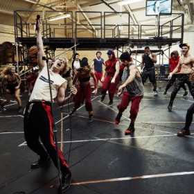 Andrew Polec & cast in Bat Out of Hell rehearsals. © Specular