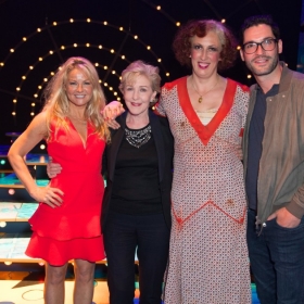 Sarah Hadland, Patricia Hodge & Tom Ellis with Miranda Hart at Annie opening night, 5 June 2017. © Craig Sugden