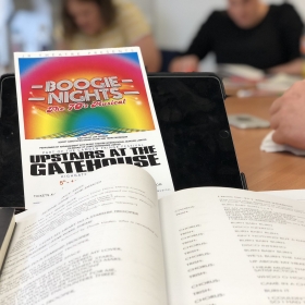 Rehearsals for JR Theatre's revival of Boogie Nights at Upstairs at the Gatehouse, July 2019