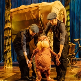 The Lorax - Laura Caldow, Ben Thompson and David Ricardo-Pearce (Puppeteers) in Dr. Seuss's The Lorax at The Old Vic. © Manuel Harlan
