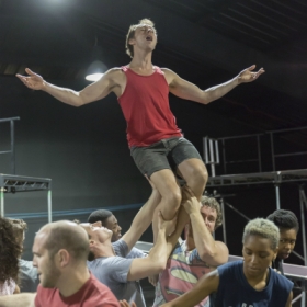 Peter Caulfield and the cast in Jesus Christ Superstar rehearsals