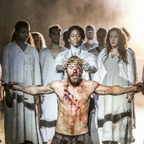 Tyrone Huntley, Declan Bennett and cast in Jesus Christ Superstar