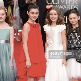 Isabella Pappas (red dress) 2015 Olivier Award Nominee Best Supporting Actress The Nether 